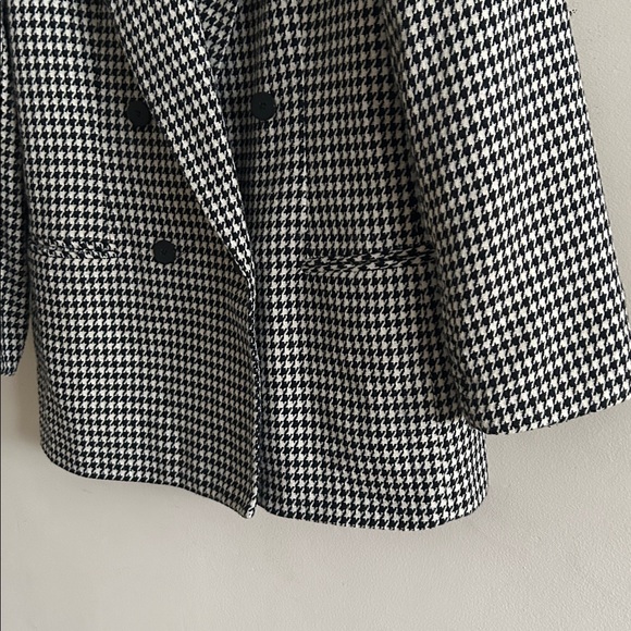 Vintage 1980s Requirements Black White Houndstooth Wool Blend Lined Blazer Sz 12 - Picture 5 of 12